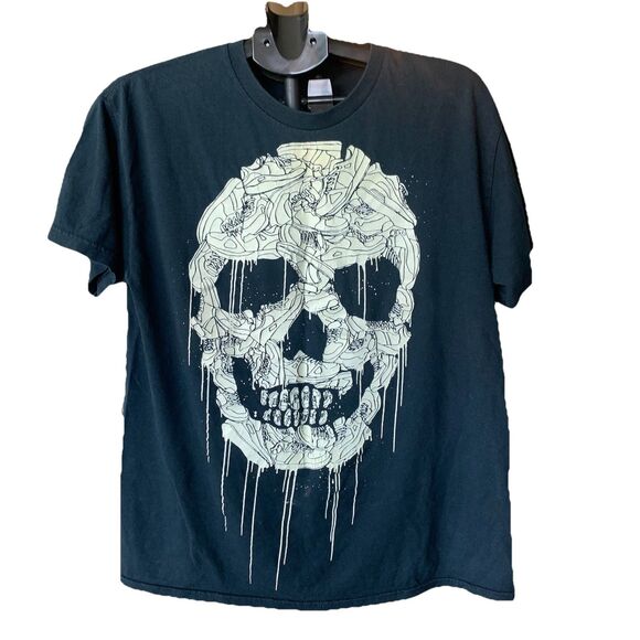 Vintage Optical illusion T-Shirt Men's Short Sleeve Sneaker Skull Grunge Black M - Picture 1 of 12